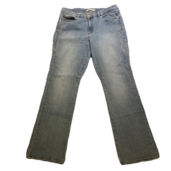 Levi's Classic‎ Bootcut Womens Jeans Blue Size 14 Denim Stretch Embroidered Boho - Picture 1 of 12